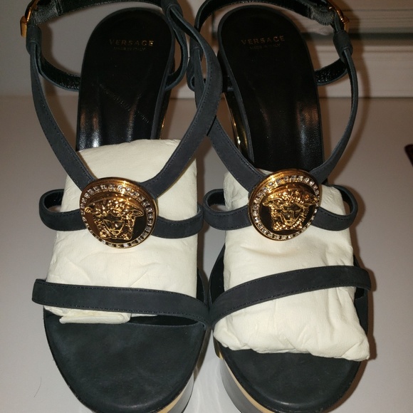 Like New Versace Gold & Black Platforms - Picture 2 of 6